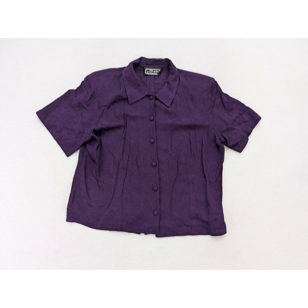 Studio Connection Women's Top Size 14 Purple Short Sleeve Button-Up Split Back